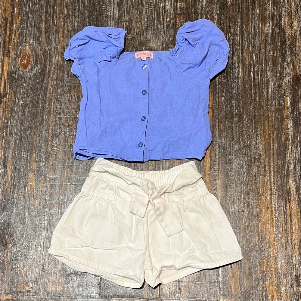 Paisley Lane Blue Button-Up Shirt with shorts